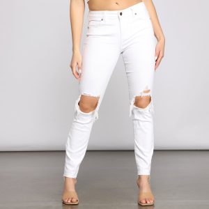 Jude Mid-Rise Destructed Knee Skinny Jeans