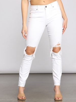 Jude Mid-Rise Destructed Knee Skinny Jeans
