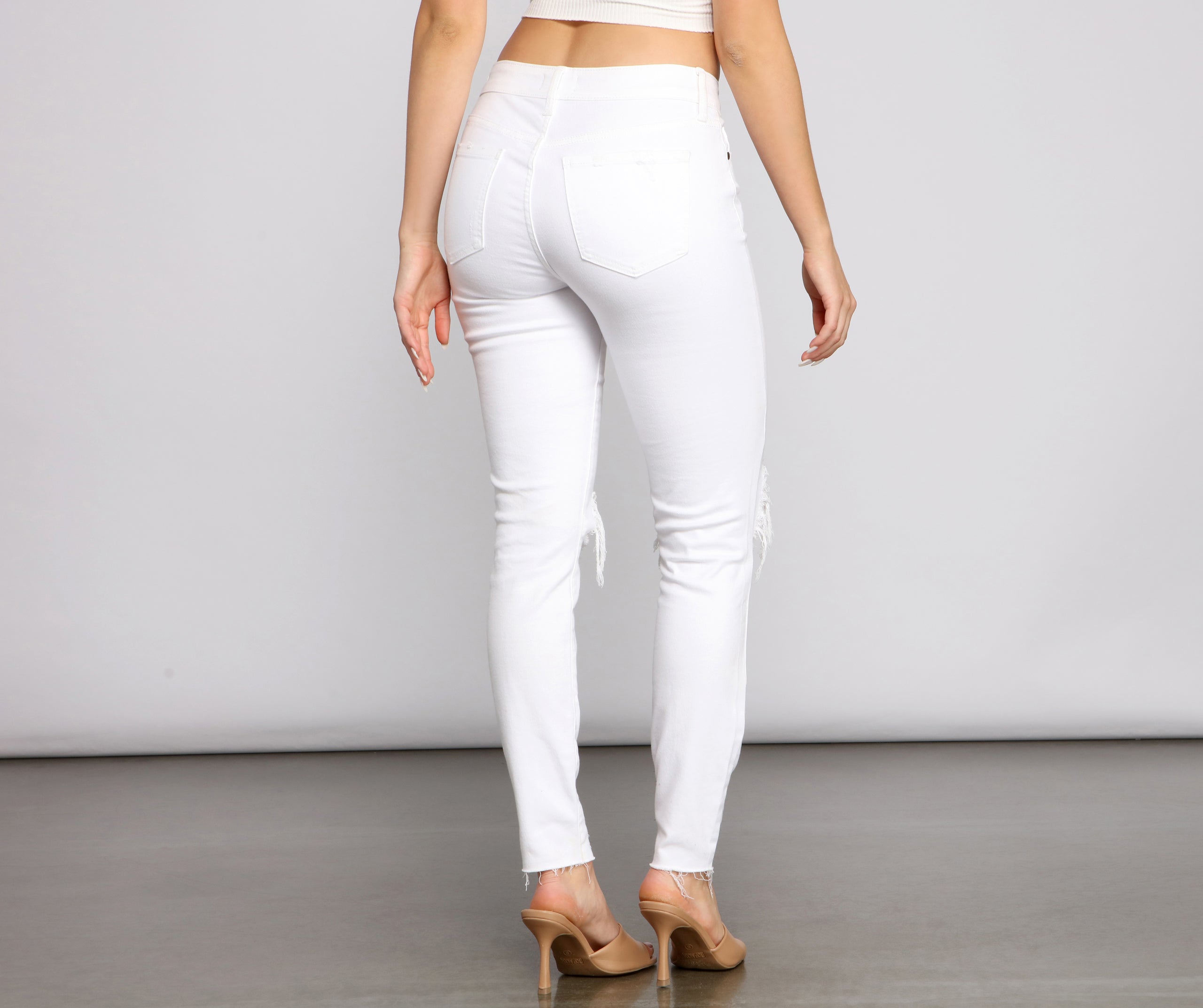 Jude Mid-Rise Destructed Knee Skinny Jeans - Image 2