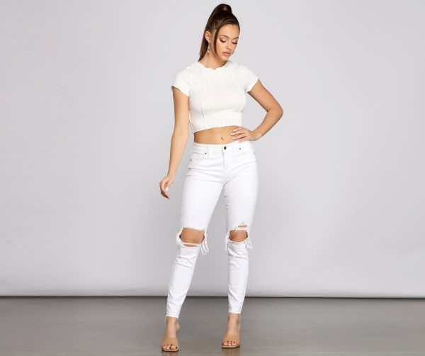 Jude Mid-Rise Destructed Knee Skinny Jeans - Image 4