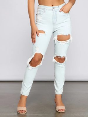 On Edge High Rise Destructed Skinny Jeans