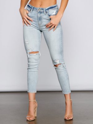 Clara High Rise Distressed Details Skinny Jeans