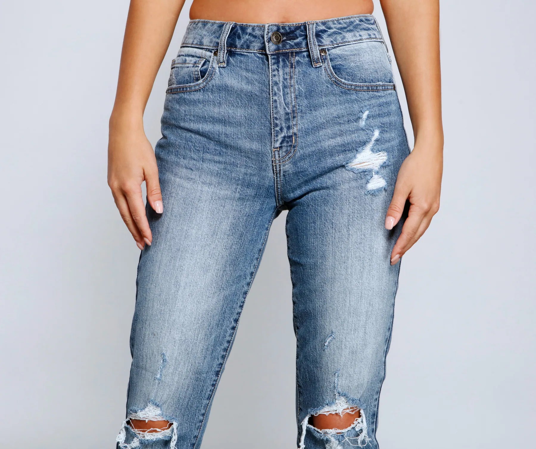 Tobi High Rise Destructed Mom Jeans - Image 4