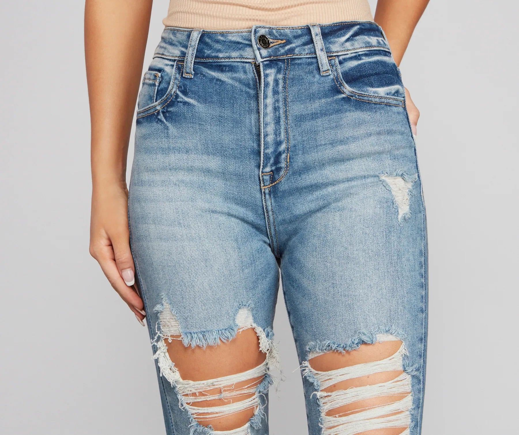 Girl Next Door Destructed Skinny Jeans - Image 4