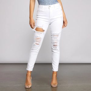 High-Rise Destructed Skinny Ankle Jeans