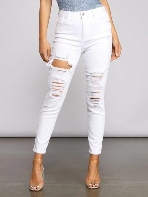 High-Rise Destructed Skinny Ankle Jeans