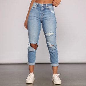 High-Rise Cropped And Cuffed Mom Jeans