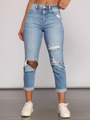 High-Rise Cropped And Cuffed Mom Jeans