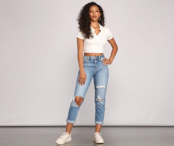 High-Rise Cropped And Cuffed Mom Jeans - Image 4