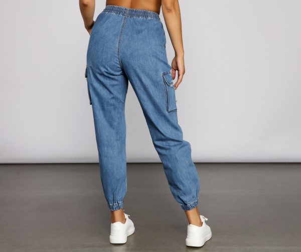 High Rise Denim Cargo Joggers - Image 2