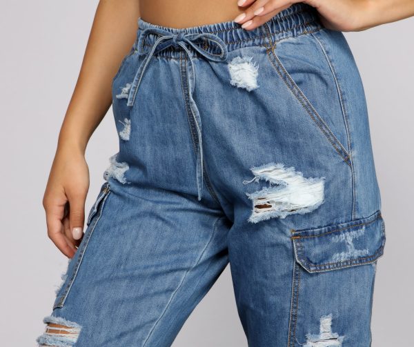 High Rise Denim Cargo Joggers - Image 3