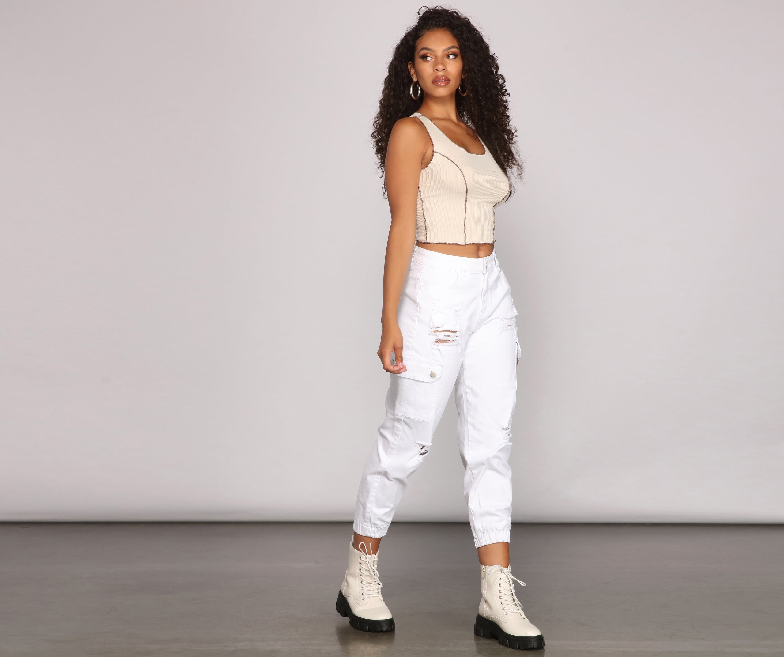 High Rise Destructed Cargo Joggers - Image 2