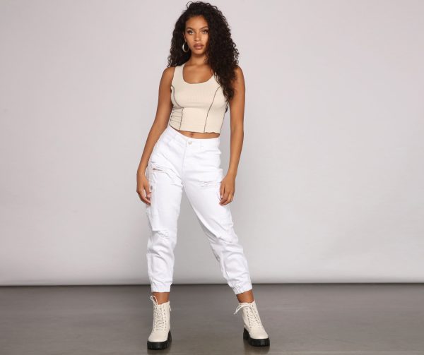 High Rise Destructed Cargo Joggers - Image 5