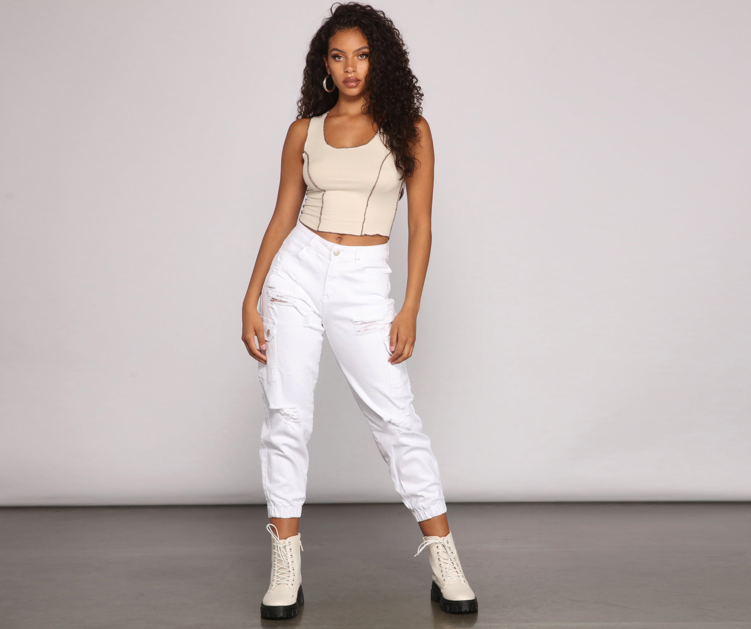 High Rise Destructed Cargo Joggers - Image 5