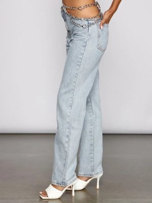 High-Rise Chic Chain Waist Boyfriend Jeans