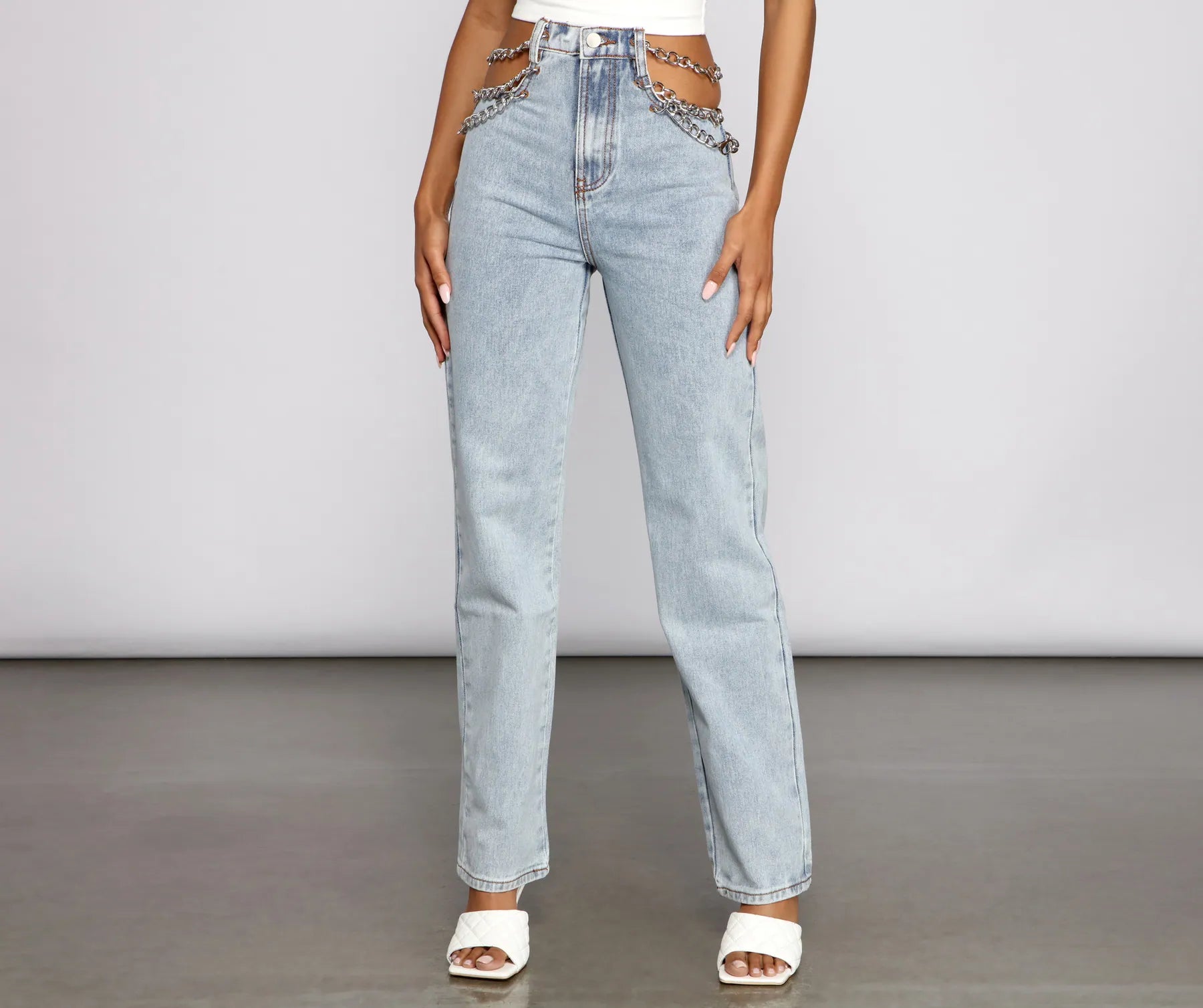 High-Rise Chic Chain Waist Boyfriend Jeans - Image 2