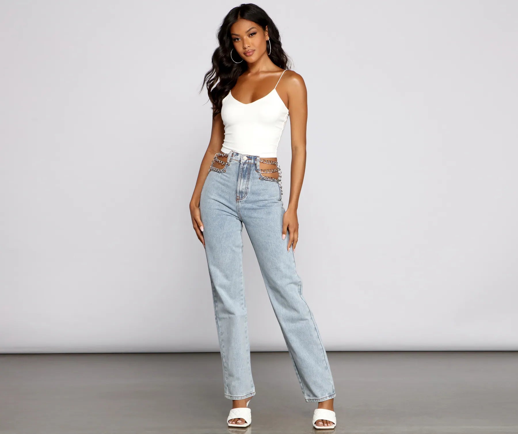 High-Rise Chic Chain Waist Boyfriend Jeans - Image 5