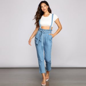 Sweet Style Paper Bag Suspender Pants