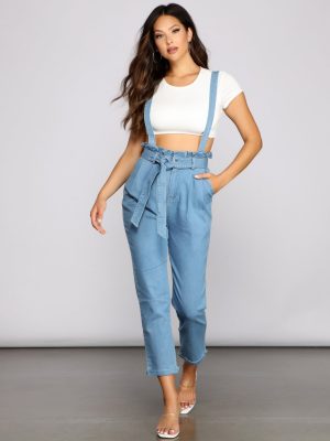 Sweet Style Paper Bag Suspender Pants