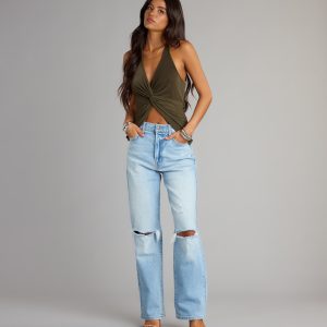 High-Rise Distressed Boyfriend Jeans