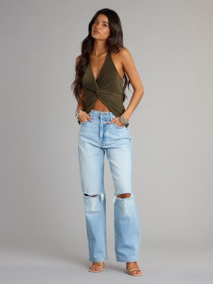 High-Rise Distressed Boyfriend Jeans