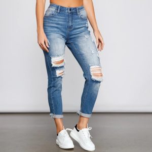 Amanda High-Rise Destructed Cuffed Boyfriend Jeans