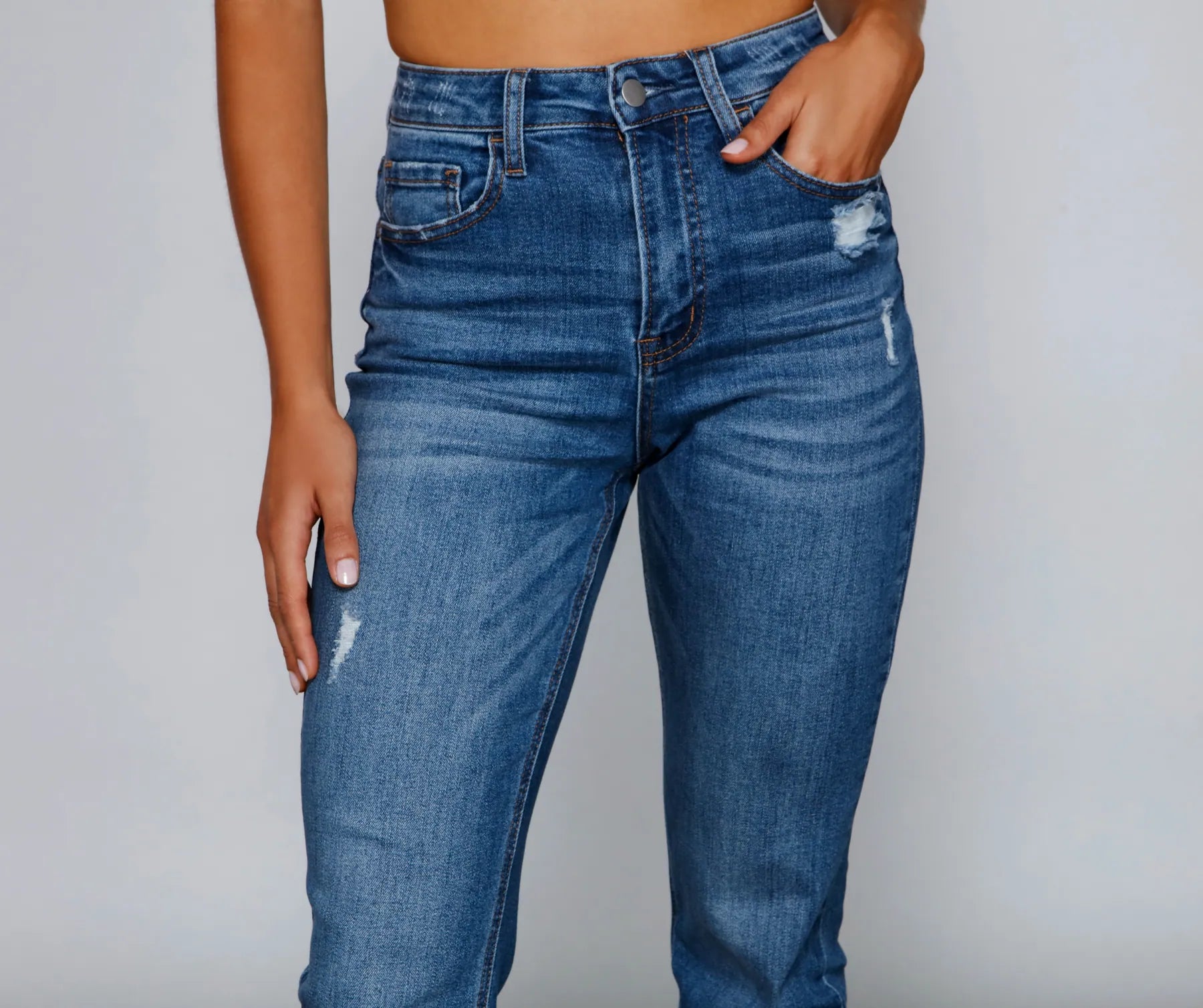 Ella High Rise Distressed Mom Jeans - Image 3