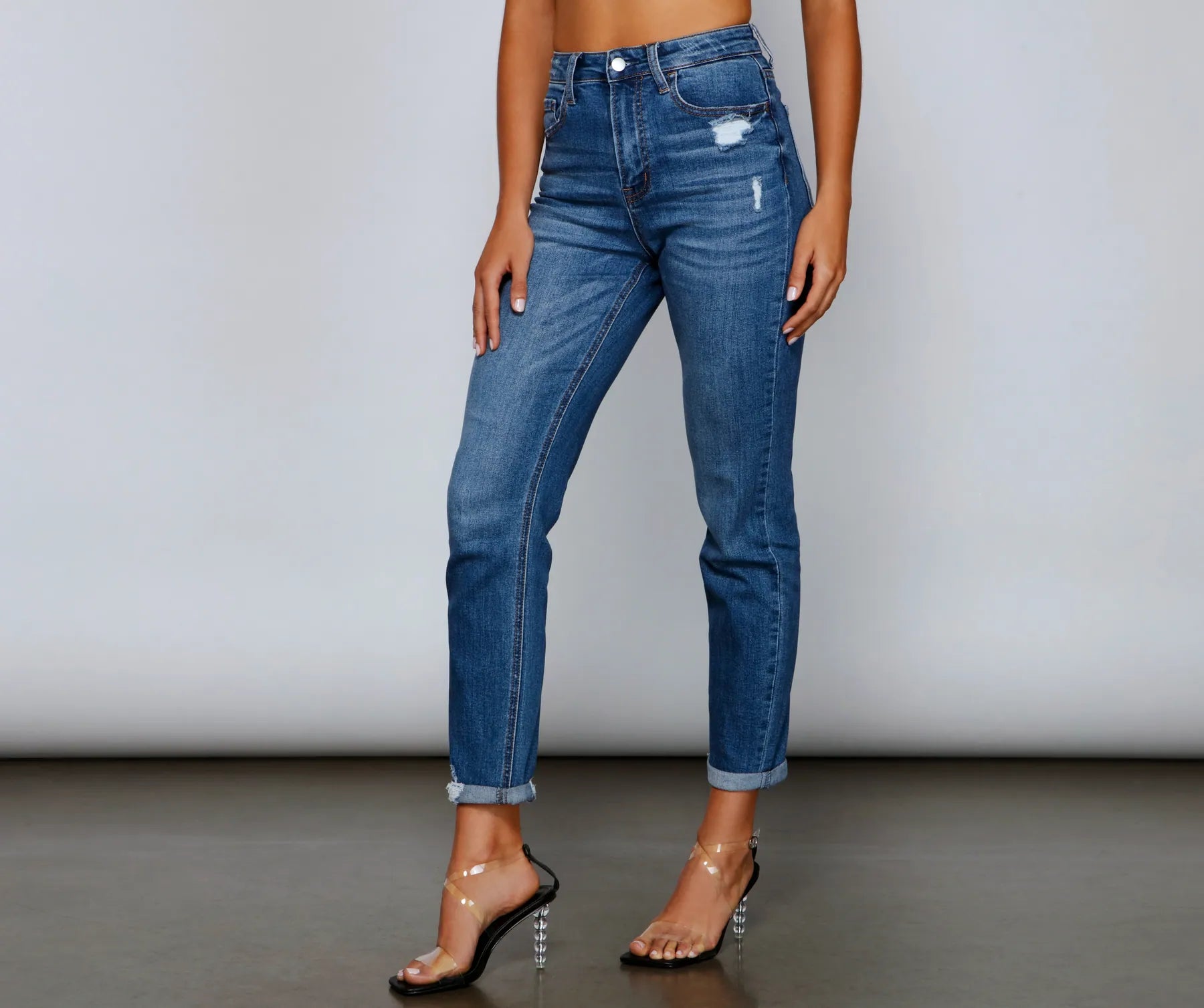 Ella High Rise Distressed Mom Jeans - Image 4