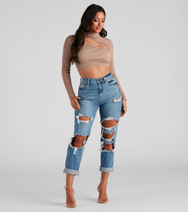 Totally Destructed Cuffed Mom Jeans - Image 2