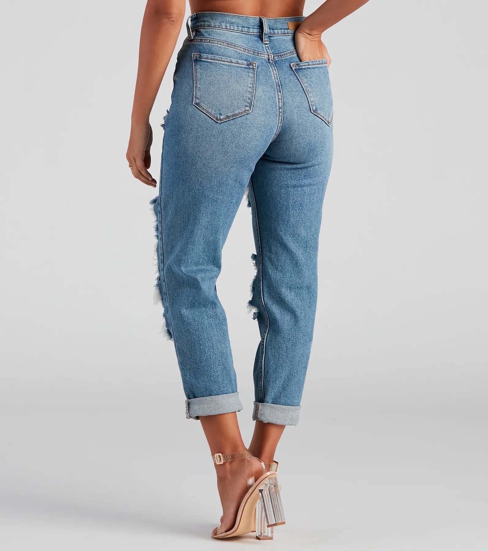 Totally Destructed Cuffed Mom Jeans - Image 4