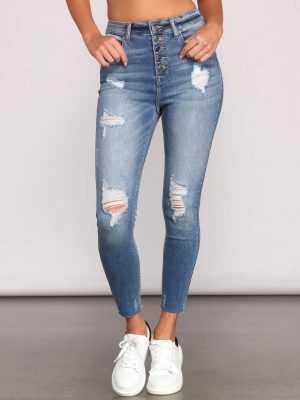 High Rise Button Down Cropped Jeans