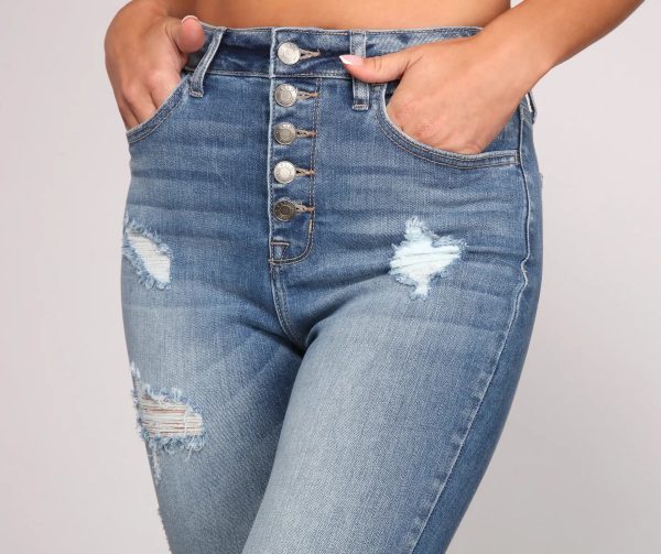 High Rise Button Down Cropped Jeans - Image 3
