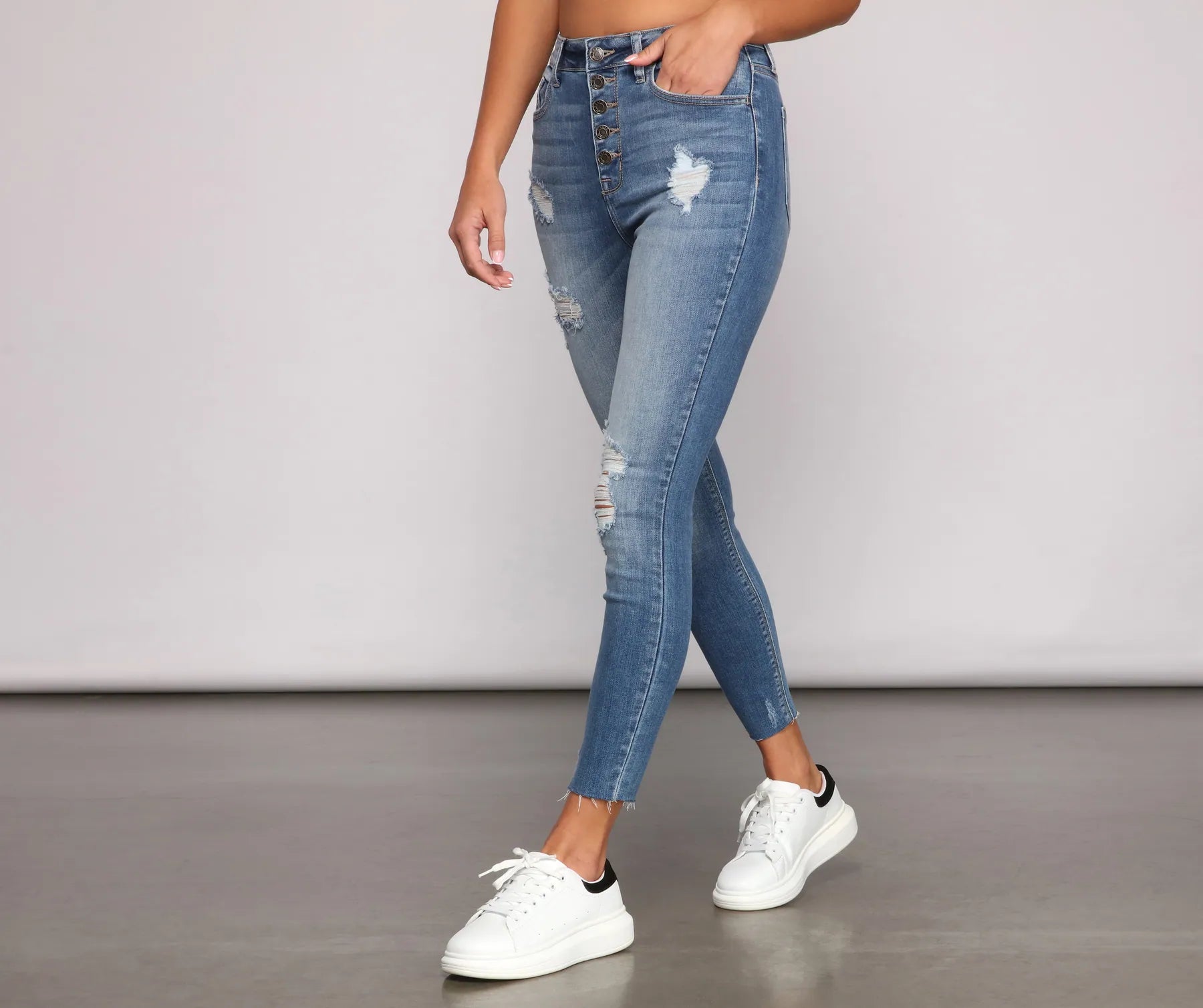 High Rise Button Down Cropped Jeans - Image 4