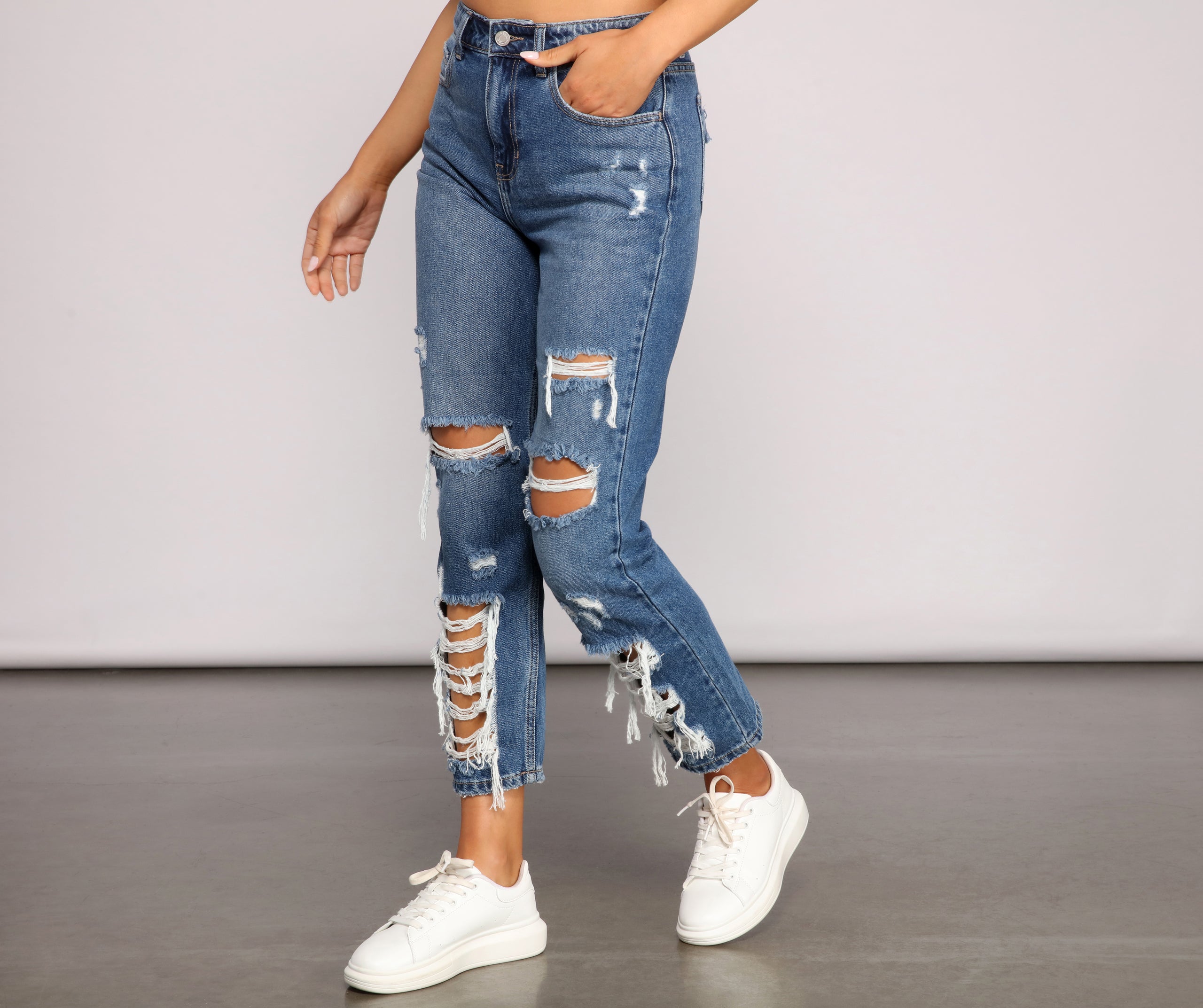 Classic Destructed Straight-Leg Jeans - Image 5