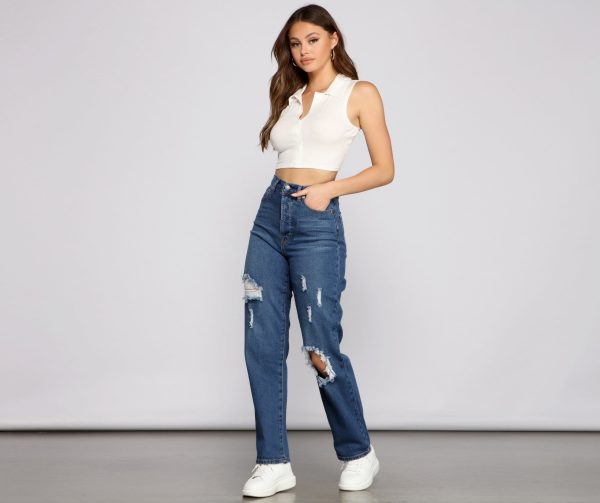 Iconic High Rise Destructed Boyfriend Jeans - Image 6