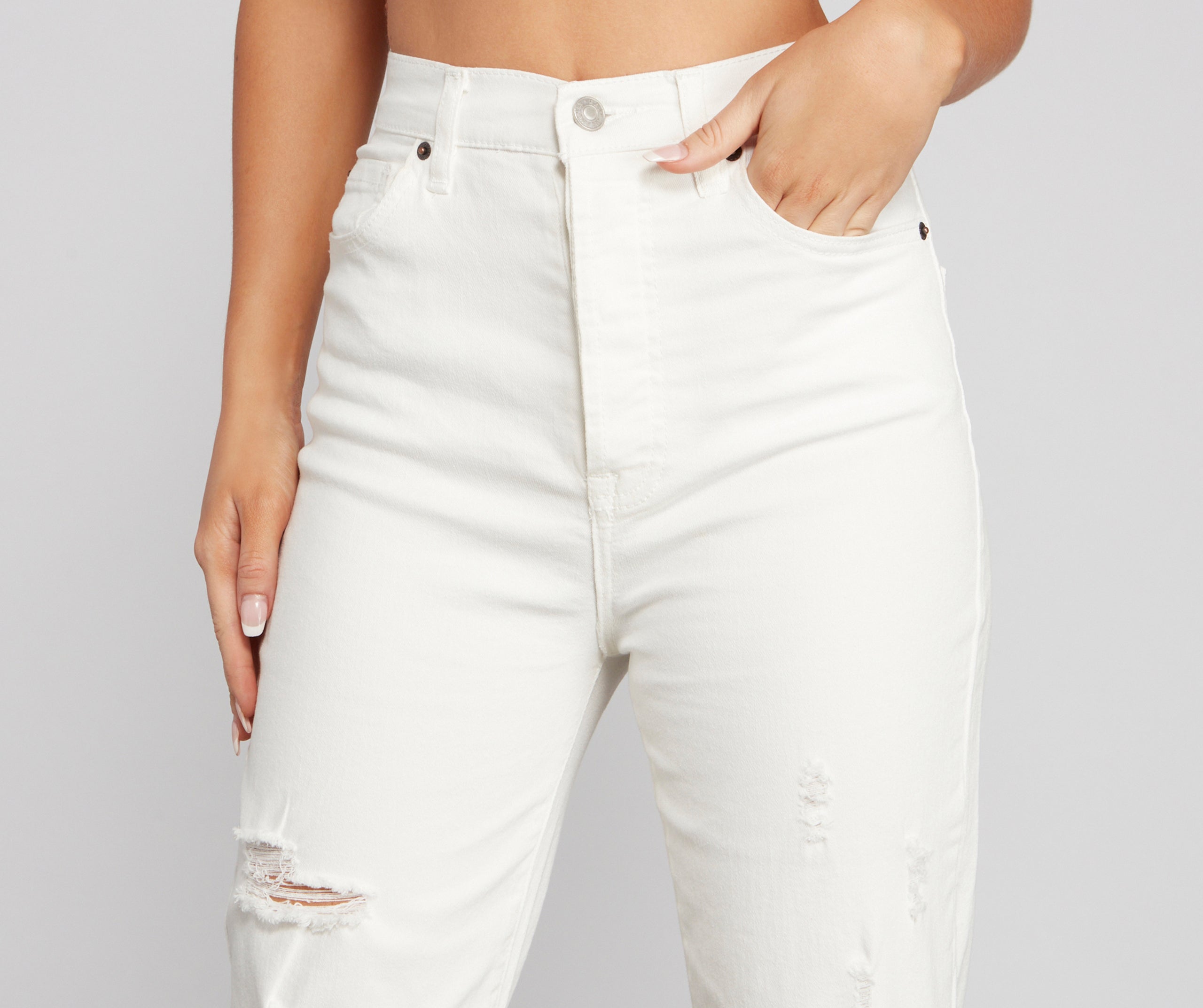 Iconic High Rise Destructed Boyfriend Jeans - Image 3