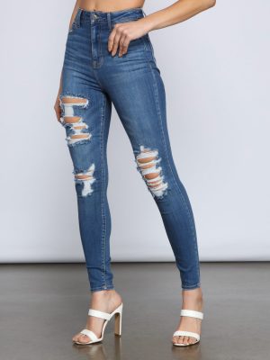 Classic High Rise Super Skinny Destructed Jeans