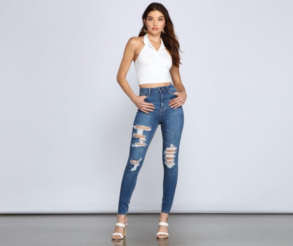 Classic High Rise Super Skinny Destructed Jeans - Image 3