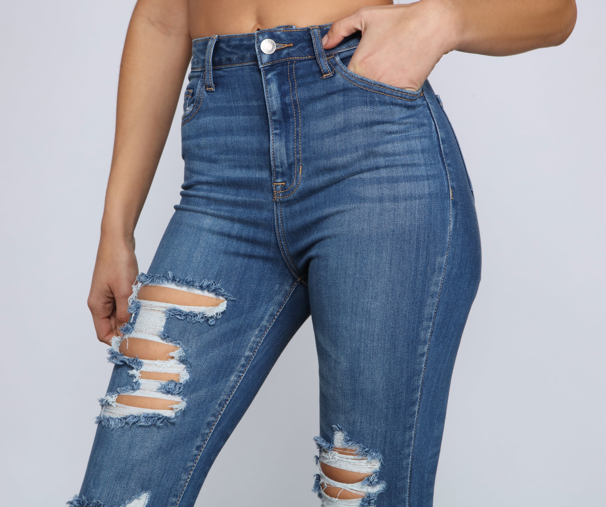 Classic High Rise Super Skinny Destructed Jeans - Image 4