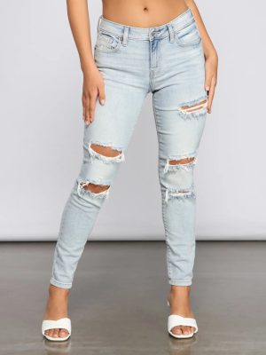 Jude Mid-Rise Destructed Skinny Jeans