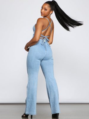 Retro Icon Lace Up Denim Jumpsuit