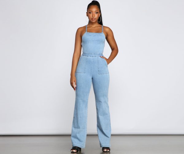 Retro Icon Lace Up Denim Jumpsuit - Image 2