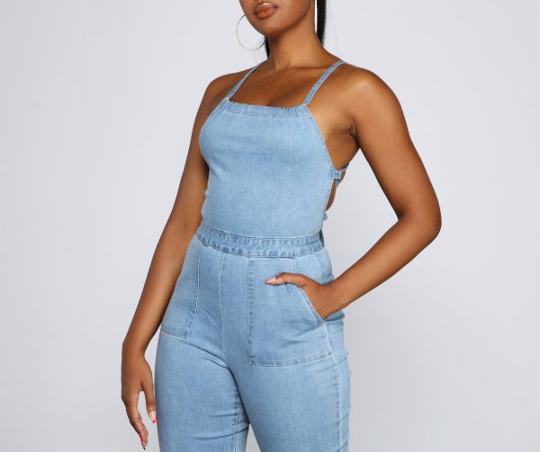 Retro Icon Lace Up Denim Jumpsuit - Image 3