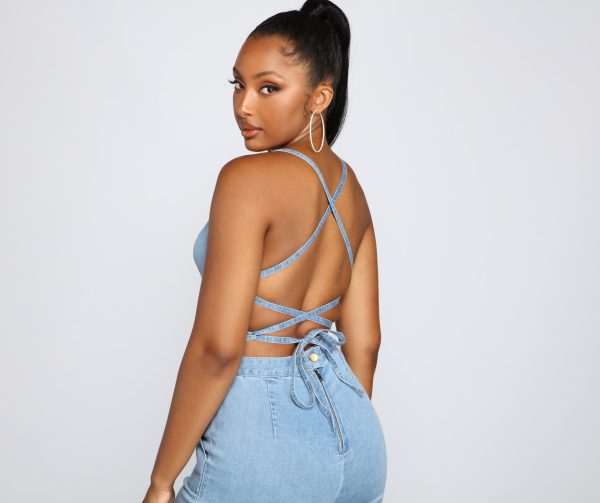 Retro Icon Lace Up Denim Jumpsuit - Image 4