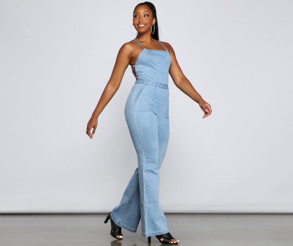 Retro Icon Lace Up Denim Jumpsuit - Image 5