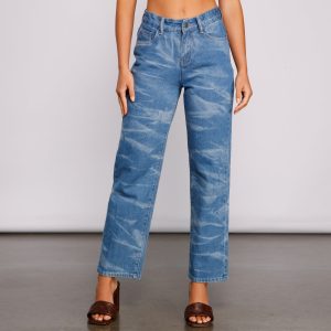 High-Rise Bleached Dye Straight Leg Jeans