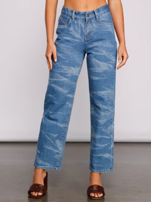 High-Rise Bleached Dye Straight Leg Jeans