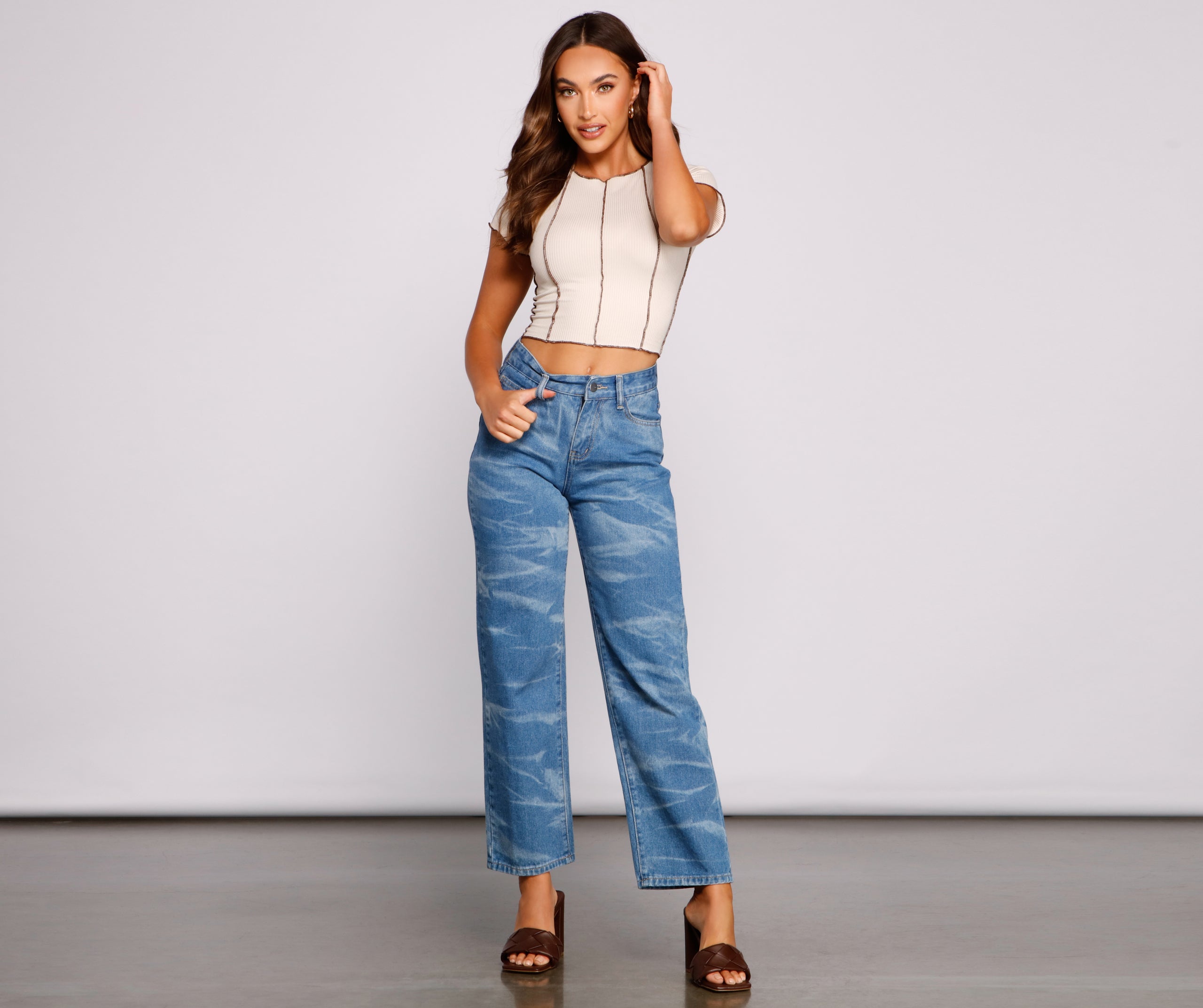 High-Rise Bleached Dye Straight Leg Jeans - Image 3