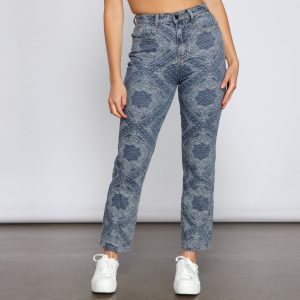 High-Rise Embroidered Straight Leg Jeans