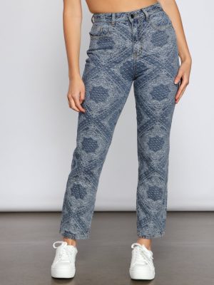 High-Rise Embroidered Straight Leg Jeans